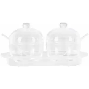 Image of Sugar Pot Vintage Sauce Dish Transparent Condiment Pots With Spoon And Tray Durable Containers Set Of 2 w10 x d12 x h22cm - Premier Housewares