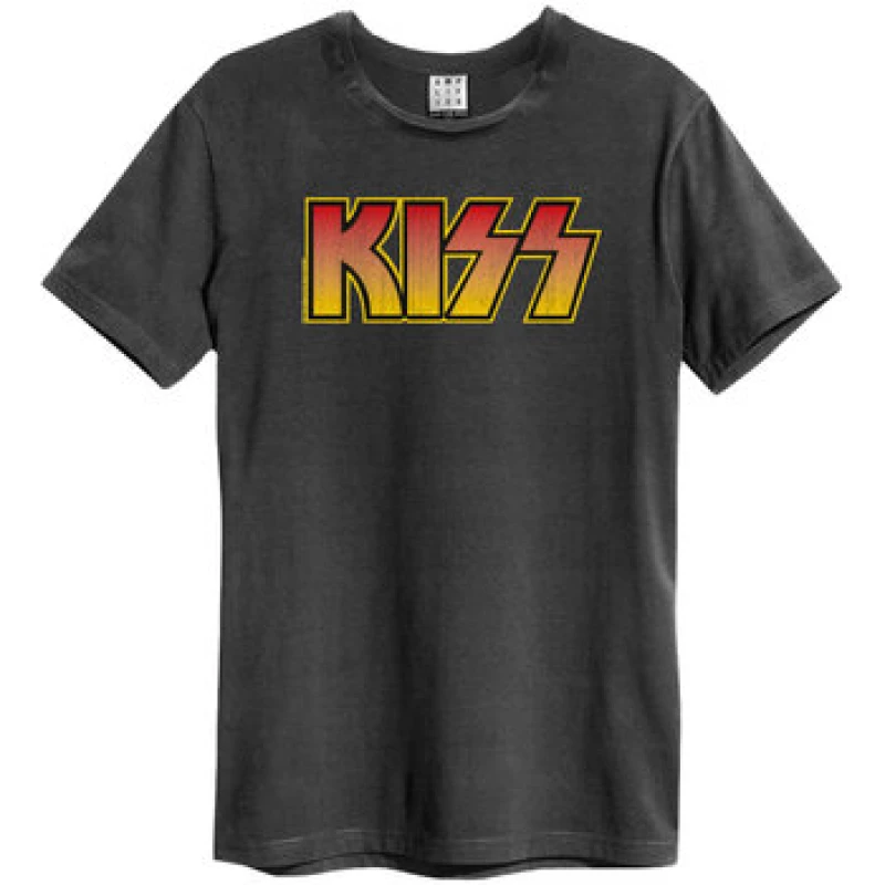 Image of Amplified Amplified Men Classic Logo Distressed Kiss T-Shirt in Charcoal Size: X-Small Charcoal XS Male 5063238238794