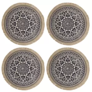 Image of Set of 4 Jute Placemats with Mandala Design, Natural Printed Hessian - Blue
