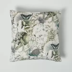 Image of HOMESCAPES Floral Butterfly Garden Pink Cushion 46 x 46cm - Pink, Grey