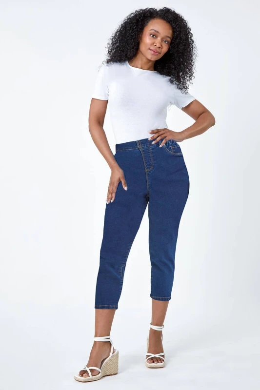 Image of Roman Womens Petite Stretch Crop Denim Jegging in Indigo Size: 14 Indigo Female 14