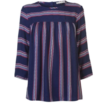 Image of Maison De Nimes Printed Ruffle Sleev Navy 8 - Navy