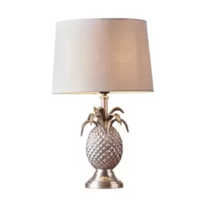 Image of Table Lamp Pewter Plate & Natural Linen 60W E27 GLS Base & Shade