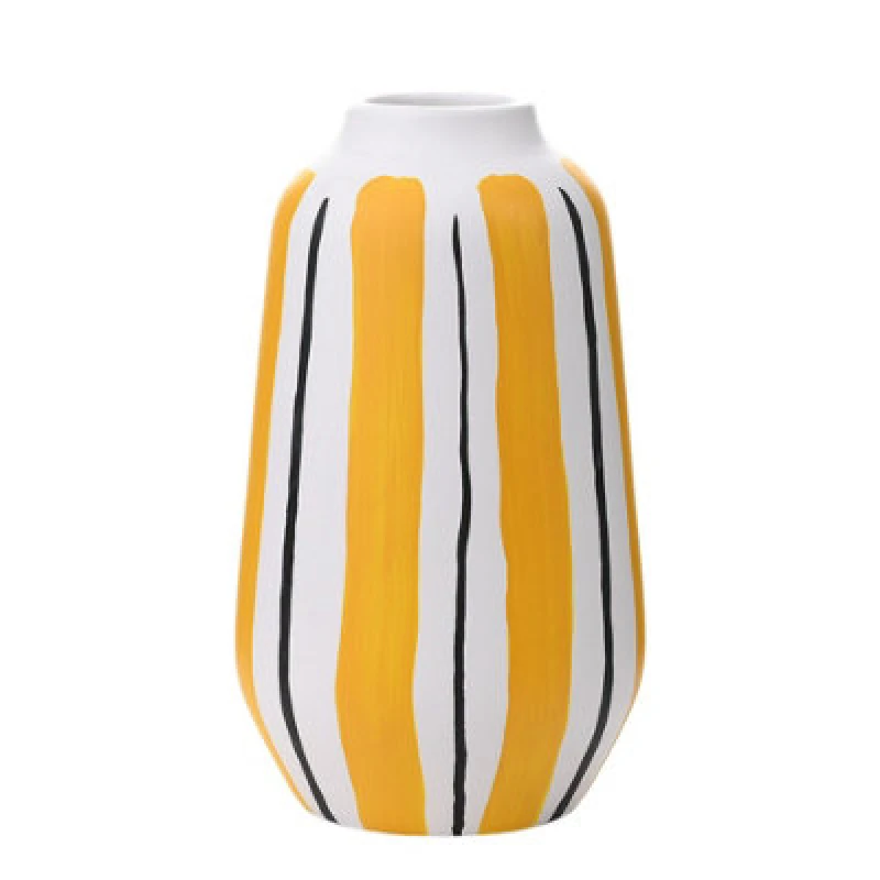 Image of Hestia Abstract Yellow Stripe Print Vase