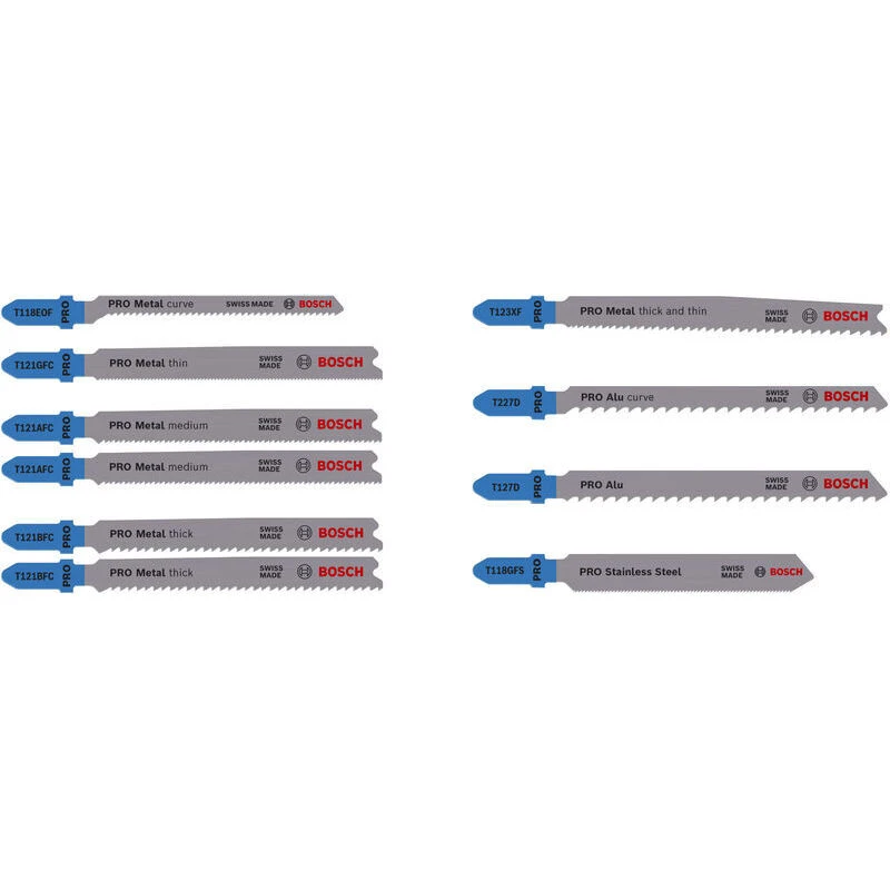 Image of Bosch PRO 10 Piece Metal and Aluminium Cutting Jigsaw Blade Set 2607011942