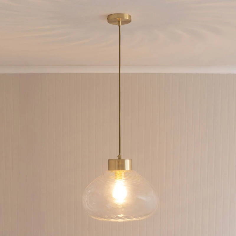 Image of ValueLights ValueLights Corinne Twill Clear Glass Brushed Gold Capped Ceiling Pendant Light with Bulb Clear One Size Unisex 5059406063893