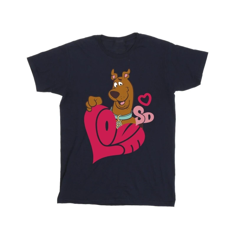 Image of Scooby Doo Scooby Doo Men Love Heart T-Shirt in Navy Size: Small Navy S Male 5063376335874