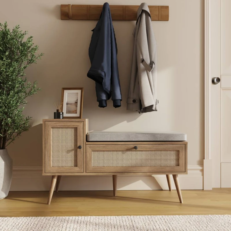 Image of GFW Noor Rattan 2 Door Shoe Cabinet in Light Oak Light Oak Unisex