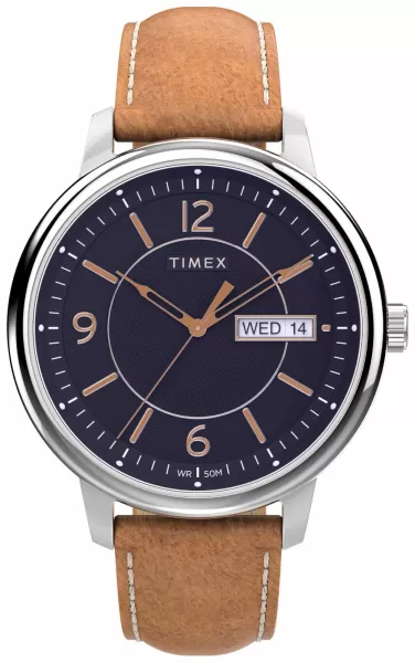 Image of Timex TW2V29000 Chicago Blue Dial Brown Leather Strap Watch