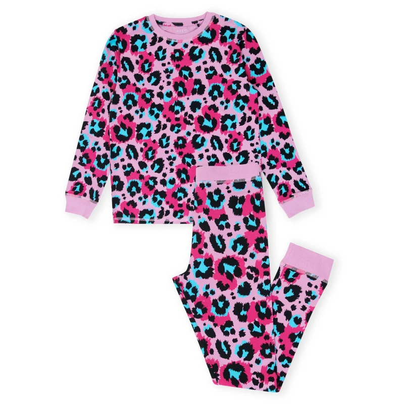 Image of Miso Girls Leopard Print Pyjama Set - Purple Purple 6 - 7 Years
