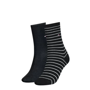 Image of Tommy Bodywear Hilfiger Stripe Crew Socks 2 Pack Ladies - Black