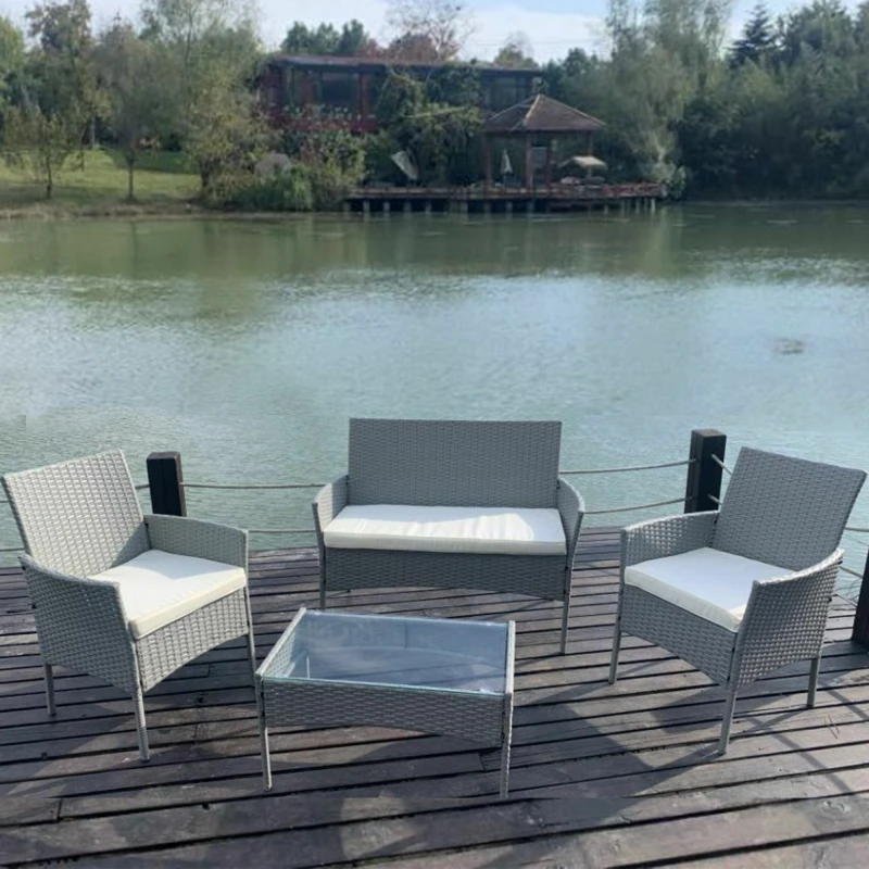 Image of MCC Direct Rattan Furniture Garden Table, Chair and Sofa Set Roger Light Grey