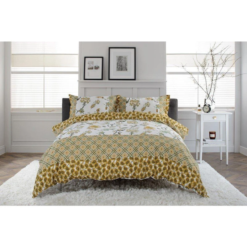 Image of Deyongs Everyday Easycare Cotton Rich Bedding Duvet Set Jacobean Sage gold Multi