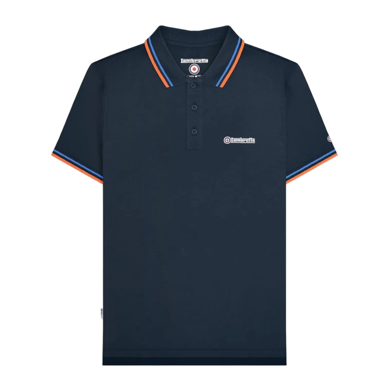 Image of Lambretta Lambretta Men SS25 Twin Tip Polo Shirt in Navy Size: Medium Navy M Male 5063703661058