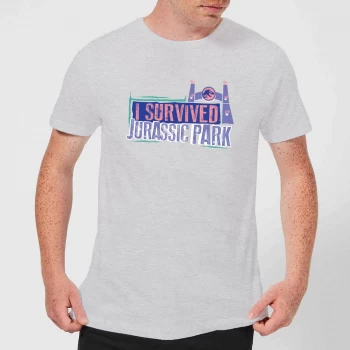 Image of Jurassic Park I Survived Jurassic Park Mens T-Shirt - Grey - XS - Grey