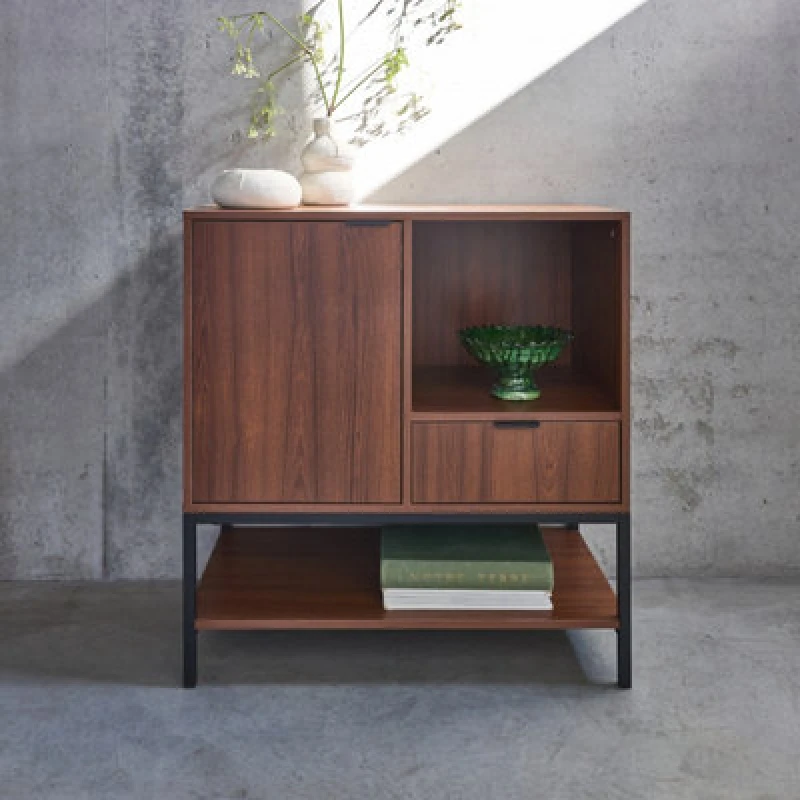 Image of sweeek 80cm Walnut Sideboard With 2 Drawers Walnut