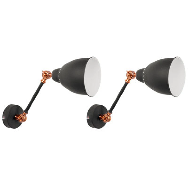 Image of Beliani Set Of 2 Wall Lamps Mississippi Adjustable Metal Graphite Grey