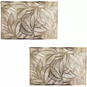Image of Homescapes - Set of 2 Floral Leaf Decorative Gold Placemats - Gold