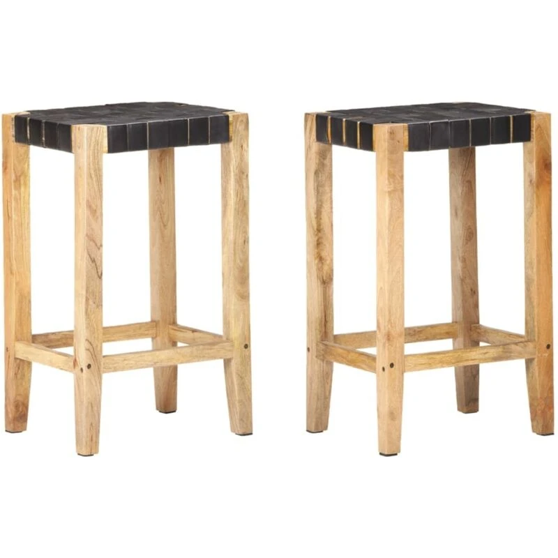 Image of VIDAXL Bar Stools 2 pcs Black Real Leather 75cm Vidaxl 8720286067642