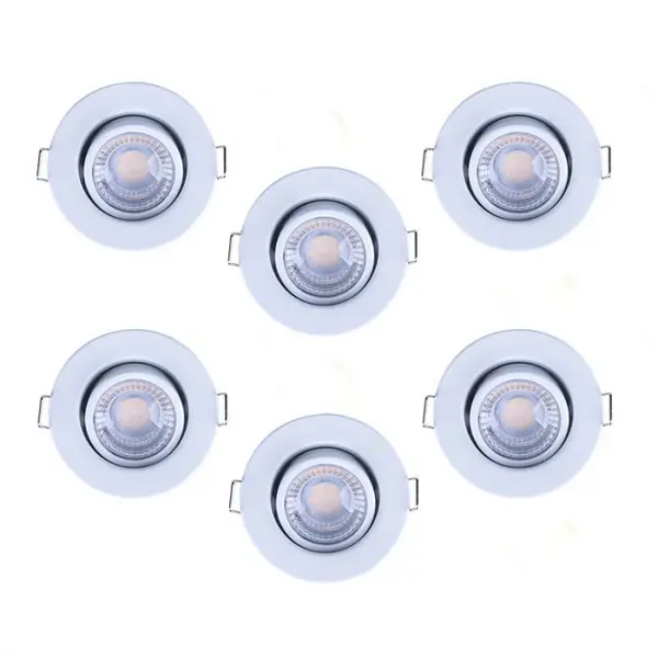 Image of Luceco Luceco F-Eco 5W Warm White Dimmable LED Fire Rated Adjustable Downlight - White - Pack of 6