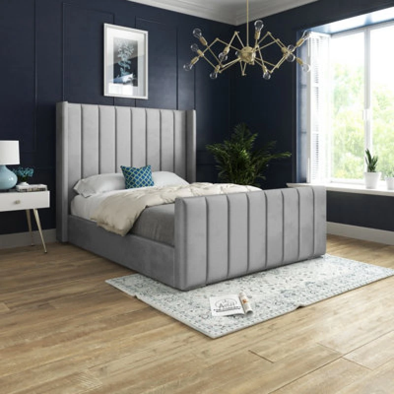 Image of DS Living Oxford Upholstered Soft Touch Plush Grey Velvet Small Double Bed Frame 4ft