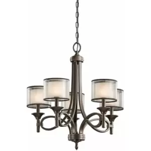 Image of 5 Bulb Chandelier LIght Umber Metallic Frosted Shade Mission Bronze LED E14 60W