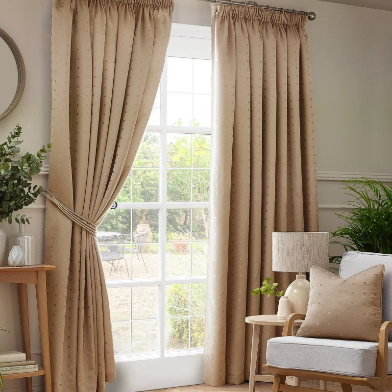 Image of Essential Living Adiso Pencil Pleat Taped Top Curtains Latte 229cm x 229cm, Brown MADTLA9090