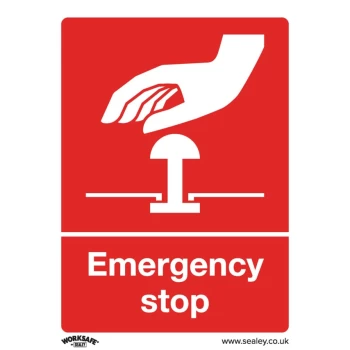 Image of Safety Sign - Emergency Stop - Rigid Plastic - Pack of 10