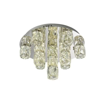Image of Endon Lighting Prisma - Integrated LED Flush Chrome Effect Plate & Crystal (K9) Glass Detail 15 Light Dimmable IP20