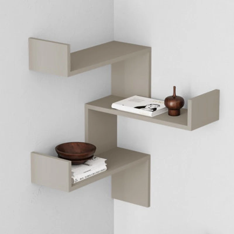 Image of Decortie Luksa Modern Wall Shelf Bookcase Wall Mounted Corner Zigzag Design Sandstone 60Cm