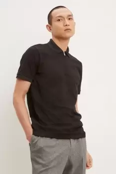 Image of Mens Slim Fit Plain Zip Polo - Black - M