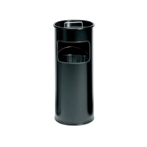 Image of Durable 17 Litre Waste Basket Metal with 2 Litre Ashtray Round Black