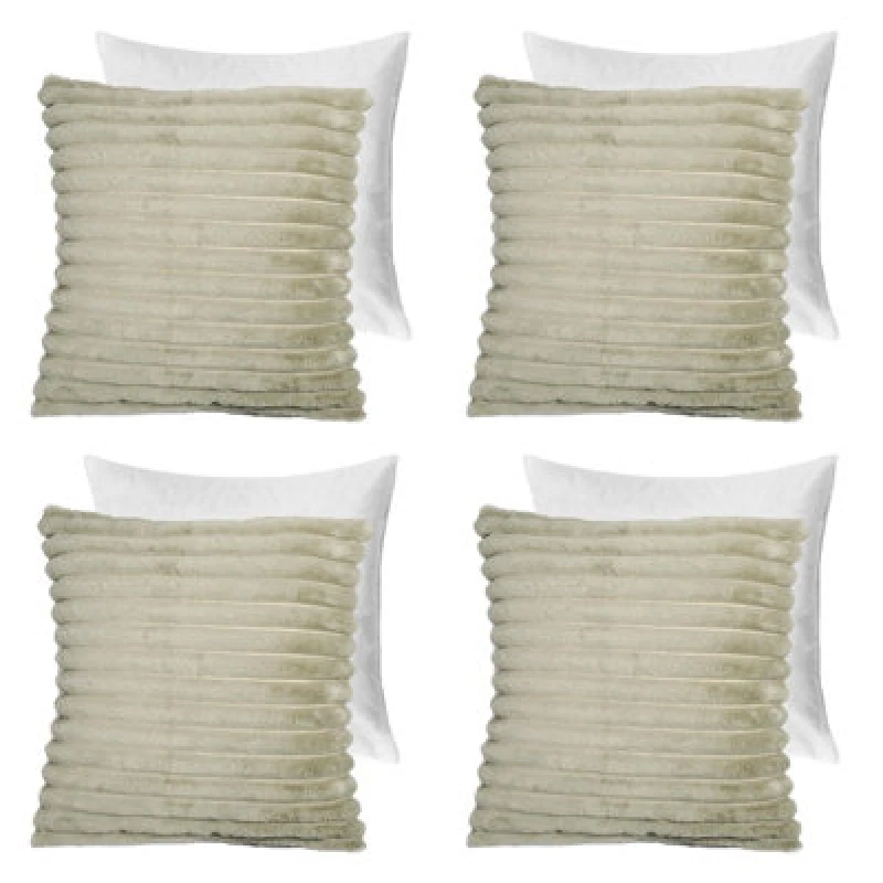 Image of OHS OHS 4 x Faux Fur Thick Rib Filled Cushion Covers in Green Size: 45cm x 45cm Green 45cm x 45cm Unisex 5027434218868