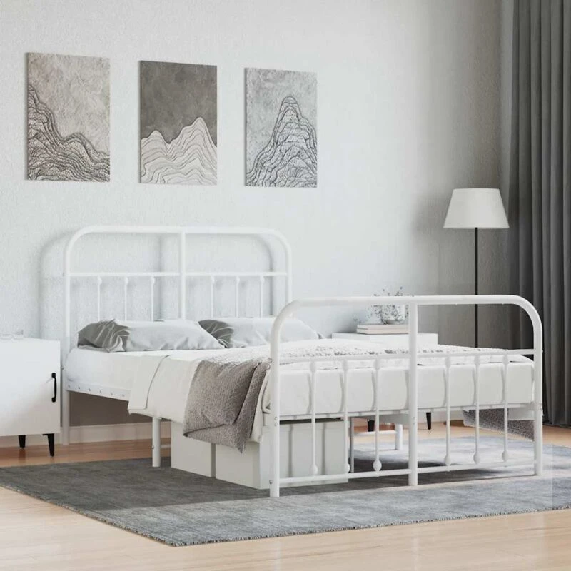 Image of VIDAXL Metal Bed Frame without Mattress with Footboard White 120x190cm Vidaxl 8720845881856