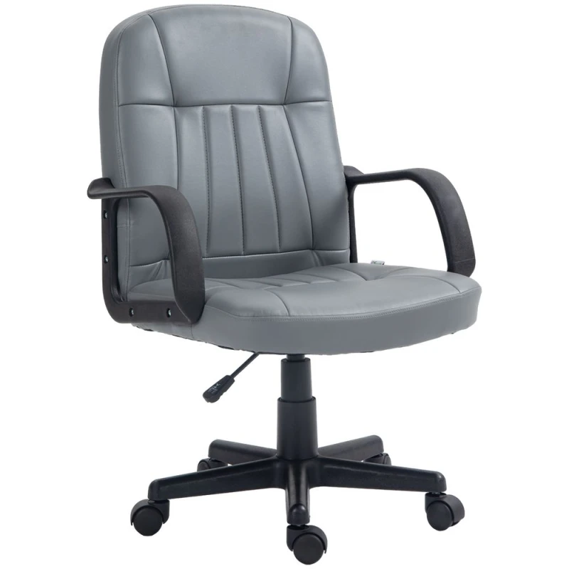 Image of HOMCOM Pu Leather Office Chair Swivel Home Mid-back Computer Desk Chair, Grey 921-691V00GY