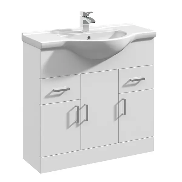 Image of Mayford 3 Door 2 Drawer Vanity Unit with Round Basin Gloss White