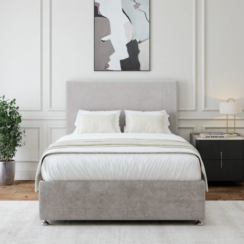 Image of Bedmaster Bedmaster Luxury Velvet 4 Drawer Divan Base And Plain Headboard in Light Grey Size: Small Double Light Grey Small Double Unisex 7867867781