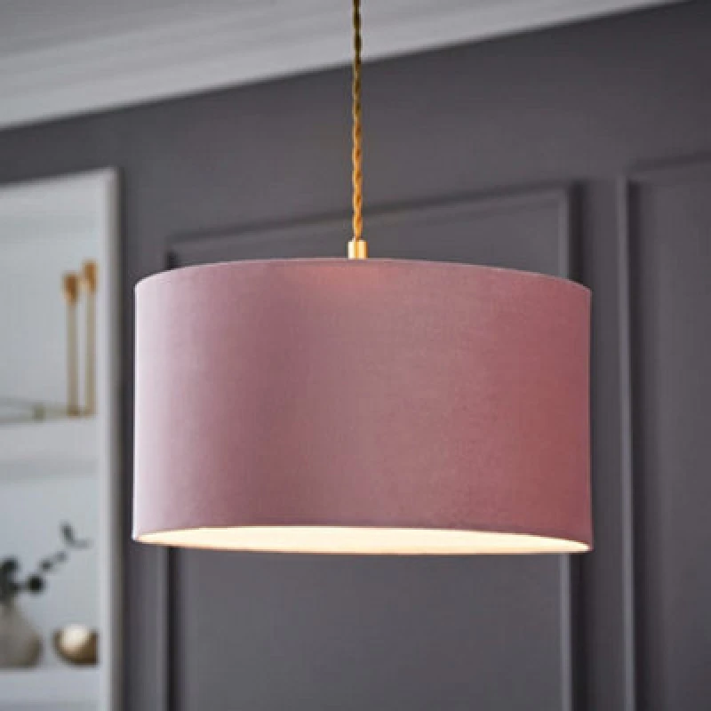 Image of ValueLights Reni Blush Pink Velvet Drum Ceiling Lamp Shade Dusty Pink