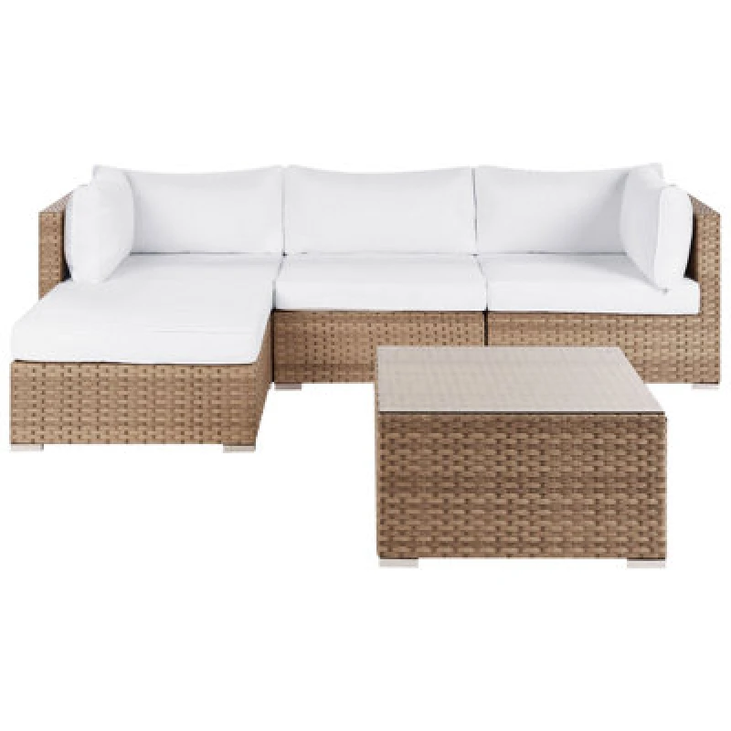 Image of Beliani Garden Corner Sofa With Table 4 Seater Sano Right Hand Modular Pe Rattan Natural