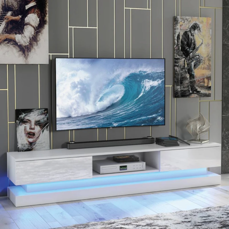 Image of Creative Furniture Bloom TV Unit 180cm - White with Gloss Doors & LED Lights White Unisex