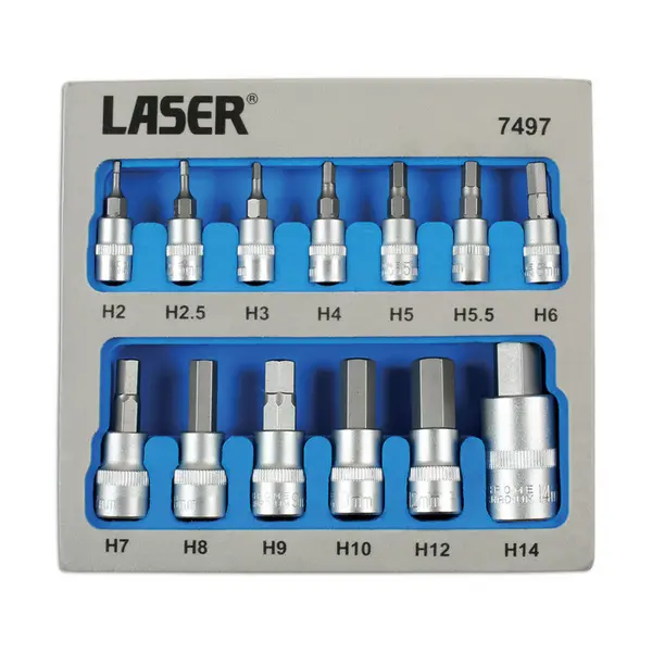Image of LASER TOOLS Security Hex Socket Bit Set 1/4D, 3/8D, 1/2D 13pc 7497 - Laser Tools 5018341074975