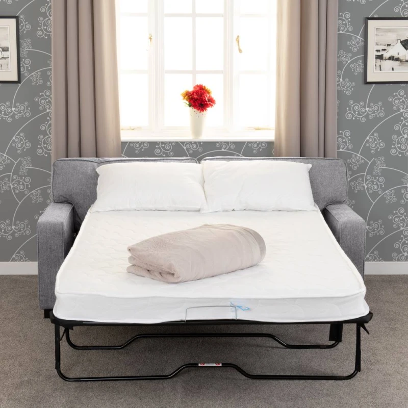 Image of Seconique Eton Sofa Bed Light Grey Fabric Metal Pull Out Sofa Bed With Mattress