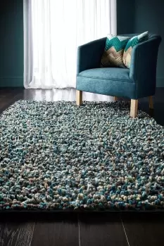 Image of Origins Rocks Shaggy Wool Rug - Size: 120x170cm - Blue