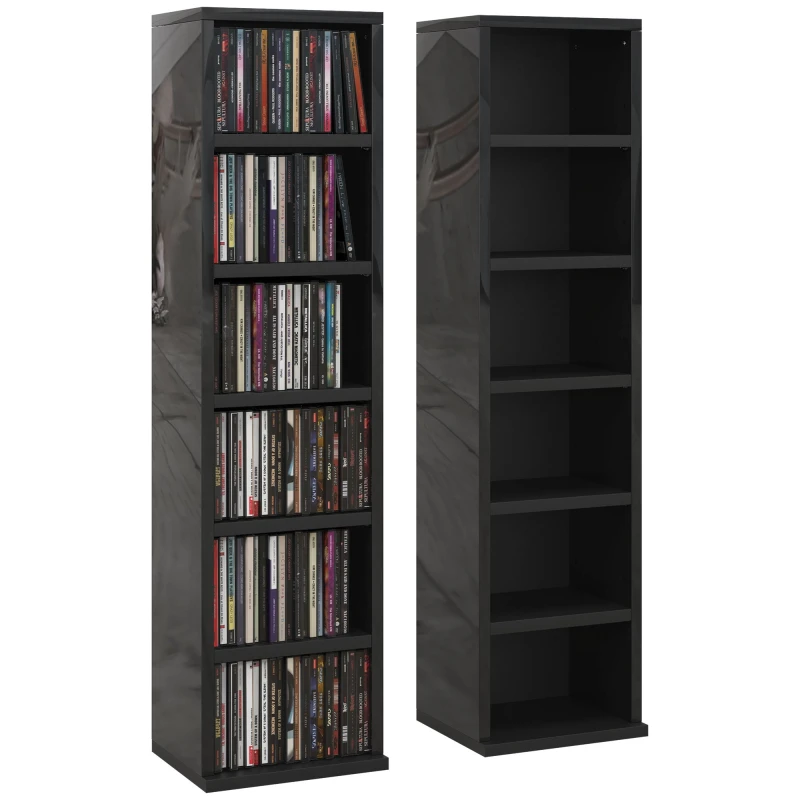 Image of HOMCOM Set Of 2 Cd Storage Units With Adjustable Shelves High Gloss Black 833-872V01BK