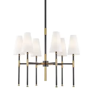 Image of Bowery 6 Light Chandelier Aged Brass, Linen