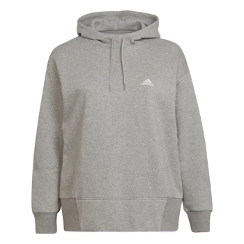 Image of adidas Essentials Studio Fleece Hoodie (Plus Size) Womens - Medium Grey Heather / White
