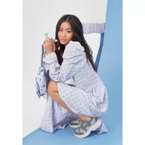 Image of Missguided Bust Midi Dress Ls Check - Purple