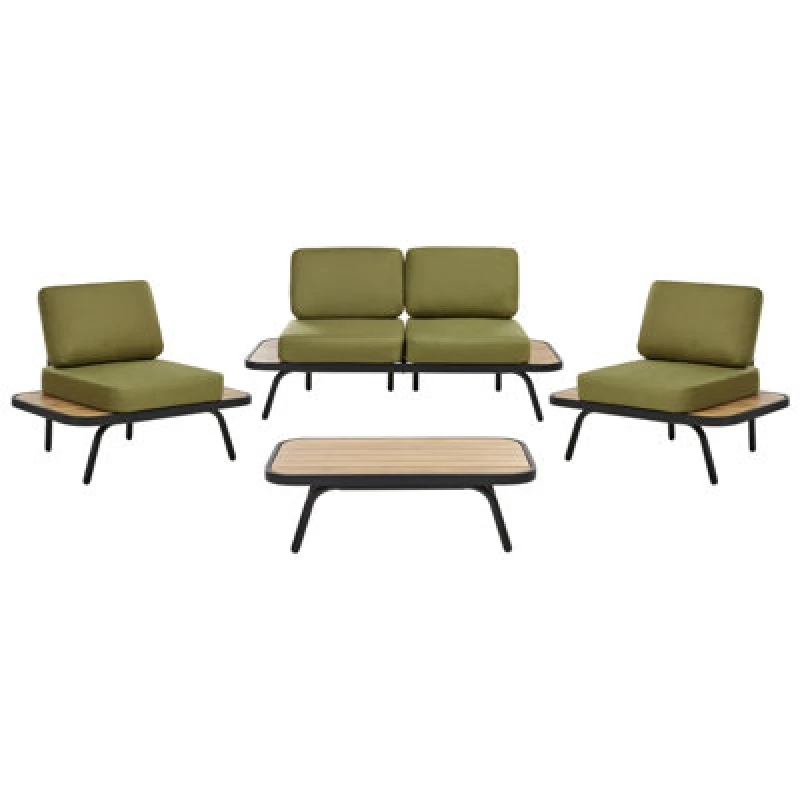Image of Beliani Garden Lounge Set With Table 4 Seater Minozzo Certified Acacia Wood Olive Green