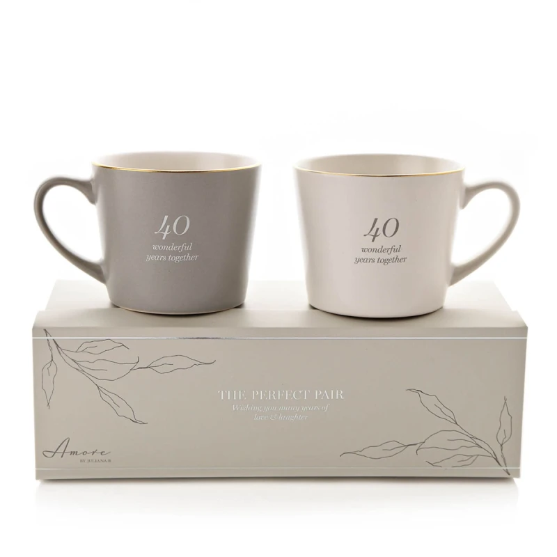 Image of Amore by Juliana Set of 2 Grey & White Mugs - 40th Anniversary Multi unisex