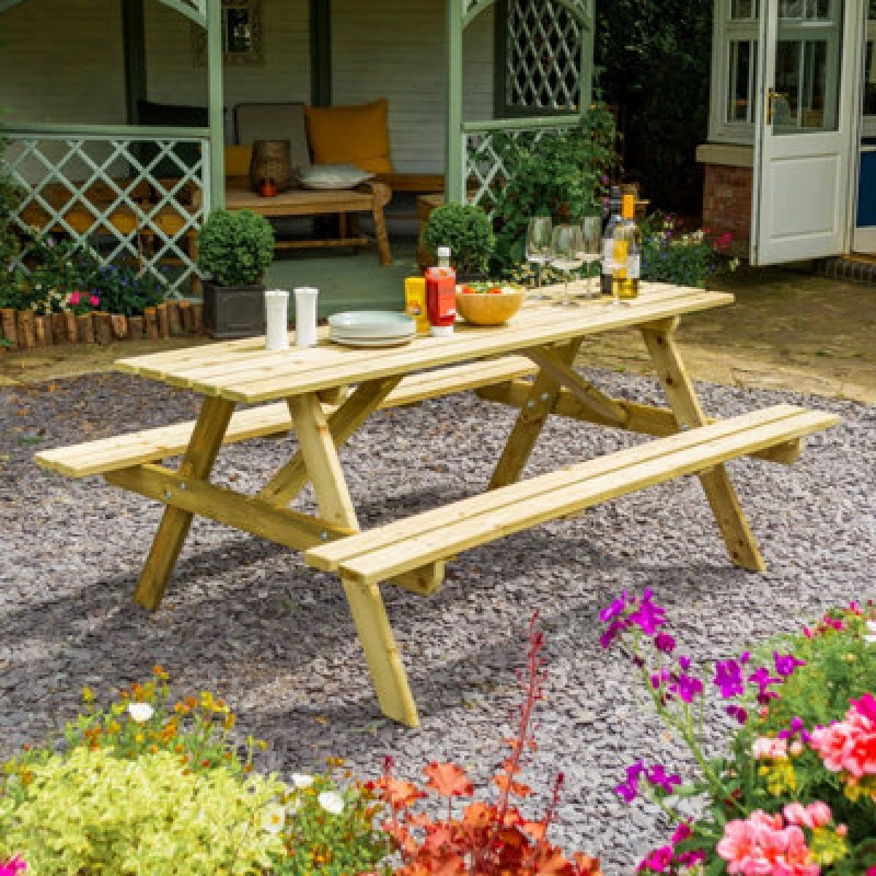 Image of Rowlinson Traditional Softwood 8 Seat Picnic Table 1.8M